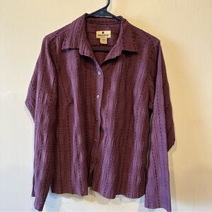 Woolrich Burgundy Women’s Textured Button Up Long Sleeve Large Shirt